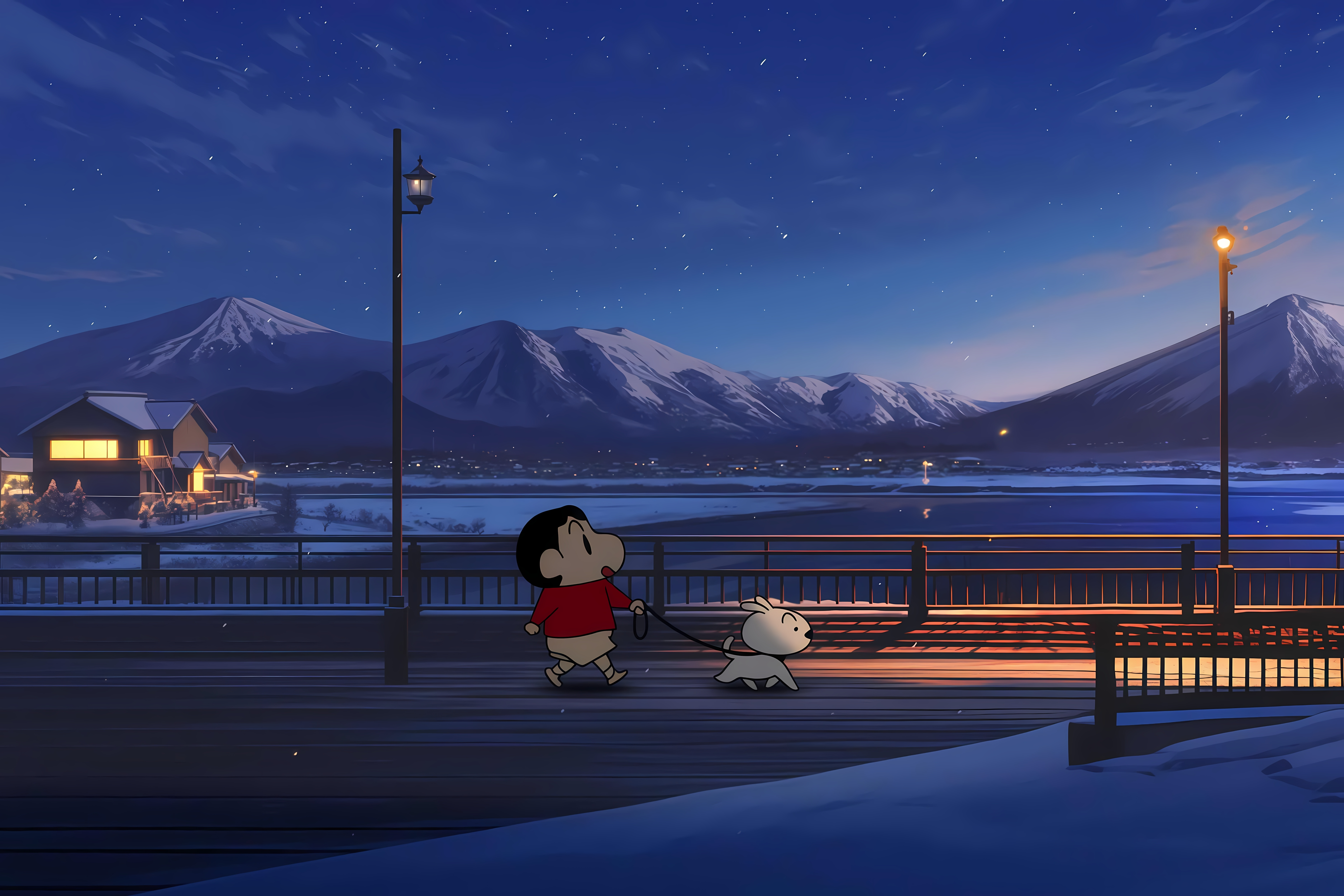 傍晚路灯-山脉-水面.png